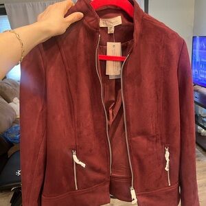 Philosophy Wine-Red Suede Bomber Jacket